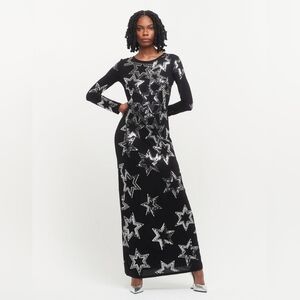 PACO RABANNE Star Embellished Long Sleeve Maxi Dress FR 44 US 12 Org $1450